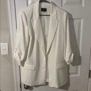 Tahari White Blazer Relaxed Fit Minimalist Design